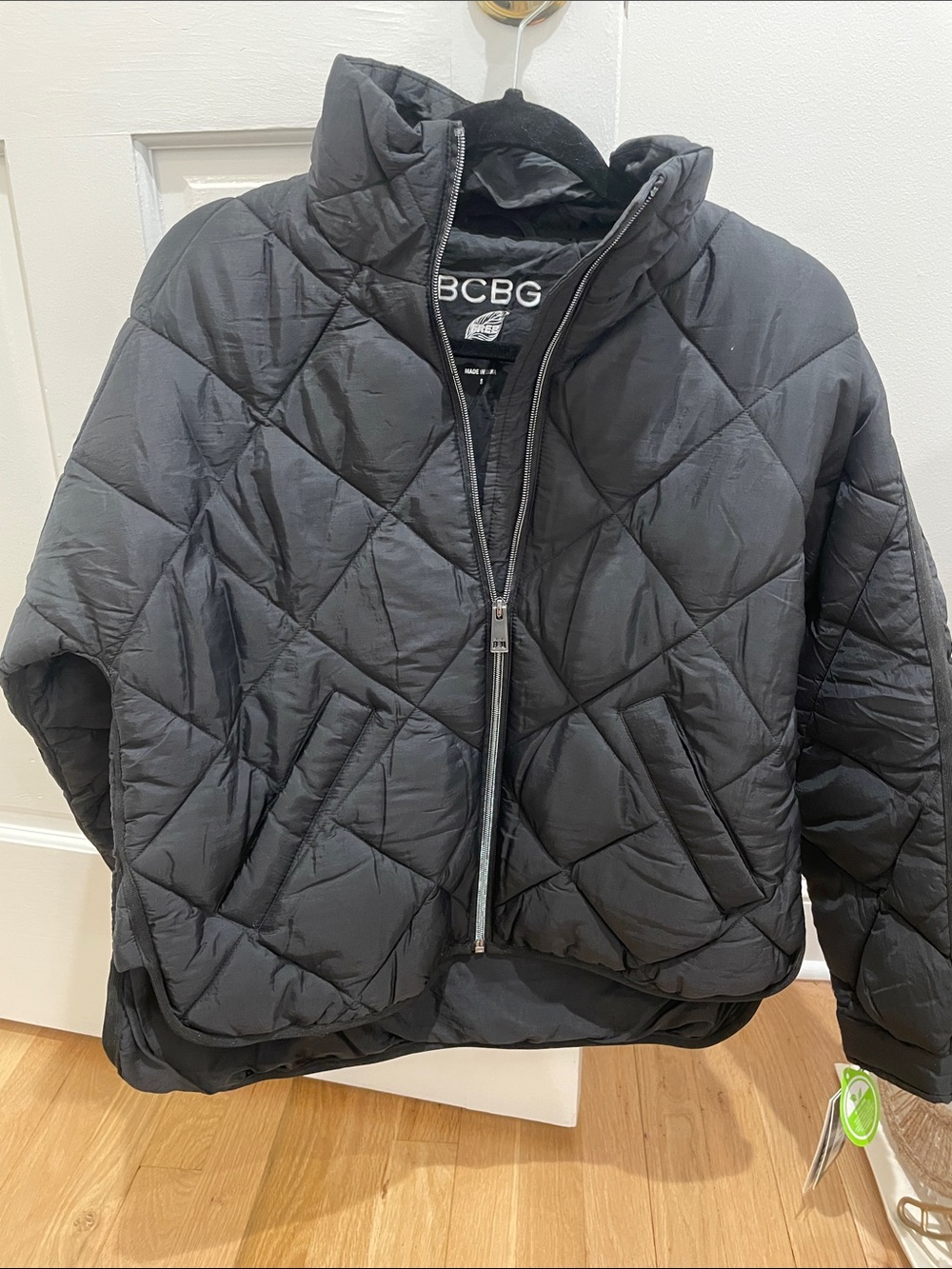 BCBG Diamond-Quilted Black Puffer Jacket